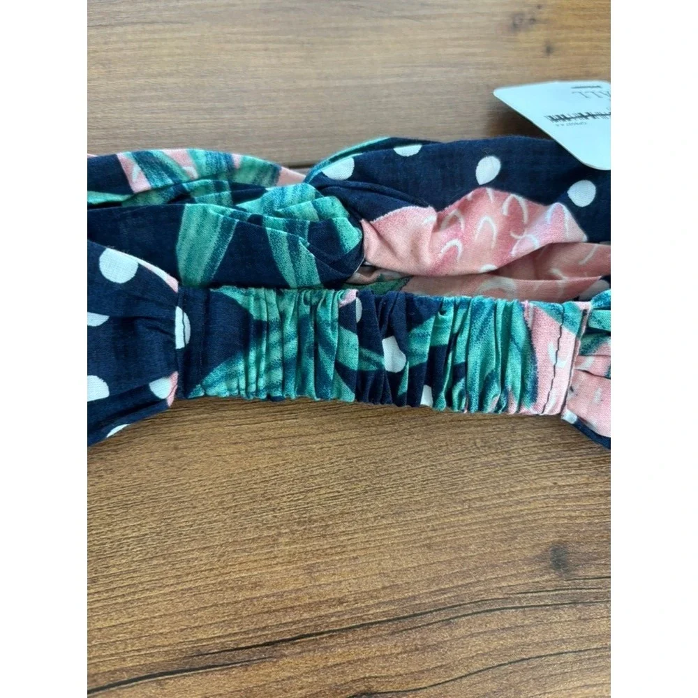 NWT Free People Headband Womens OS Navy Pink Pineapple Polka Dot Twist Front‎